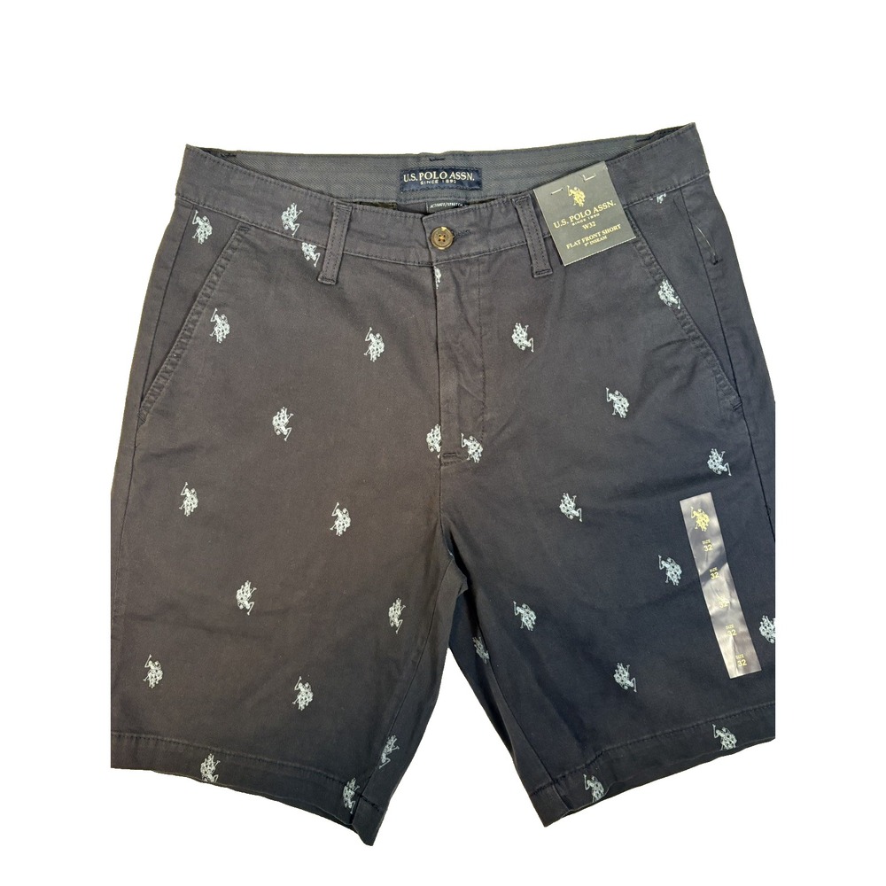 U.S. Polo Assn. Men's Navy Blue Allover Embroidered Logo Shorts Size W32 Stretch